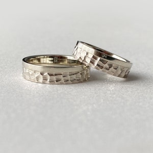 Rich texture solid 14K gold wedding rings for couple, Unique 1K white gold wedding rings, Modern gold wedding rings, Minimalist gold rings