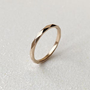 Thin faceted solid 14k gold ring, Minimalist gold stacking ring, Thin rose gold wedding ring, Delicate rose gold ring, Dainty rose gold ring image 1