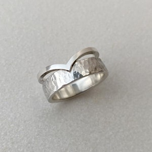 Contemporary silver ring, Double sterling silver statement ring, Unique silver ring, Gift idea for girlfriend, Wide silver ring for women