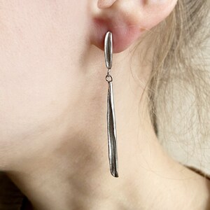 Unique Rough Silver Statement Dangle Earrings Push Back Closure, Long Dangle Earrings, Unique Earrings, Unconventional silver earrings