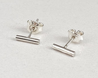 Minimalist Sterling Silver Stud Earrings Simple Everyday Line Silver Earrings Dainty Lightweight Earrings Gift Idea for Her