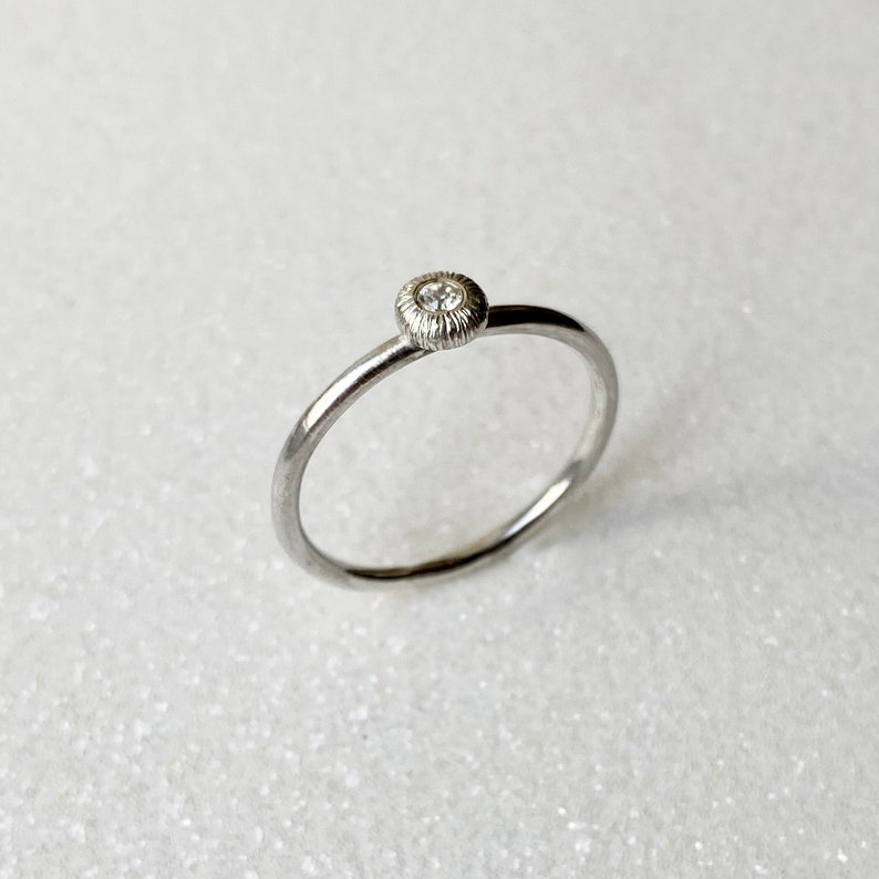Minimalist white 14k gold engagement ring with tiny diamond, Gold proposal ring with real diamond, Dainty engagement ring natural Diamond image 5