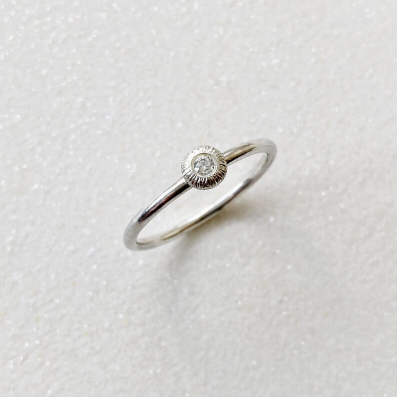 Minimalist white 14k gold engagement ring with tiny diamond, Gold proposal ring with real diamond, Dainty engagement ring natural Diamond image 1