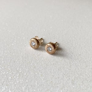 Dainty diamond earrings, Tiny 6mm everyday earrings with genuine diamonds, Subtle button earrings, Yellow gold diamond earrings GF Gift idea image 6