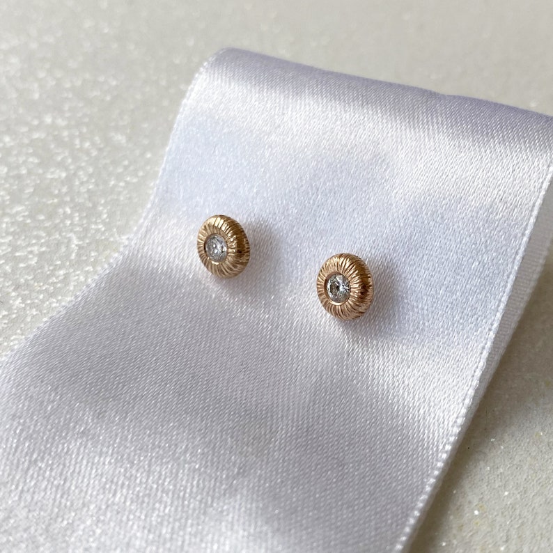 Dainty diamond earrings, Tiny 6mm everyday earrings with genuine diamonds, Subtle button earrings, Yellow gold diamond earrings GF Gift idea image 8