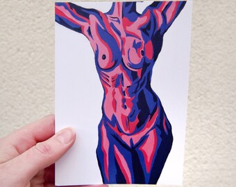 Nudes A6 Postcard Print // Digital Print // Colour Pop Postcard // Nudie Lady Print // Naked Figure Print