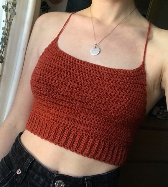 Crochet Cami Ribbed Lace-up Back Crop Top // Handmade Crochet Top