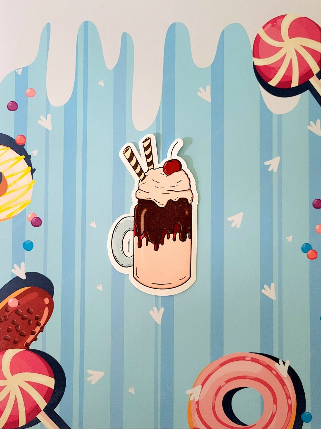 Milkshake Die Cut Vinyl Sticker, Cartoon, Pop Art, Vibrant, Dessert ...
