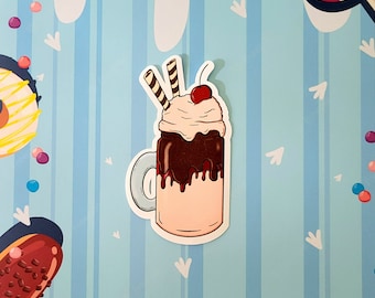 Milkshake Die Cut Vinyl Sticker, Cartoon, Pop Art, Vibrant, Dessert, Comic, Food Art, Sundae, Pink, Chocolate, made by Artsy not Craftsy