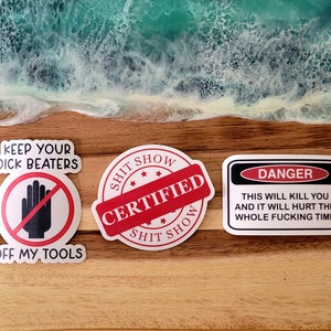 Construction Die Cut Vinyl Sticker Bundle, waterproof, blue collar humor, tradesman banter, hard hat sticker, made by ArtsynotCraftsy
