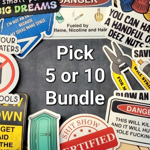 Pick 5 or 10 Sticker Bundle, Construction Stickers, Blue Collar Humor, Waterproof, Hard Hat Stickers, made by Artsy not Craftsy