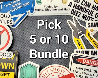 Pick 5 or 10 Sticker Bundle, Construction Stickers, Blue Collar Humor, Waterproof, Hard Hat Stickers, made by Artsy not Craftsy