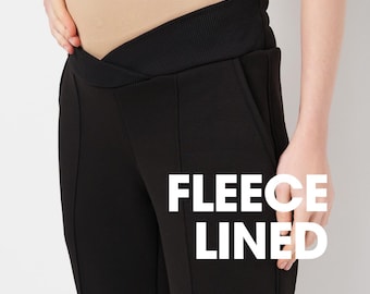 Fleece Lined Maternity Joggers, Warm Under Belly Pregnancy Pants