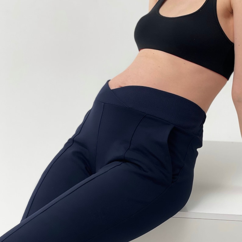 Black Cotton Maternity Pants, Under Bump Trousers, Comfortable Pregnancy Clothes image 5