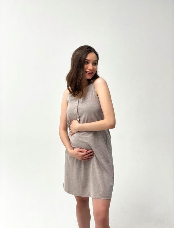 Organic Cotton Maternity Nursing Gown, Labor Delivery Hospital Sleepwear