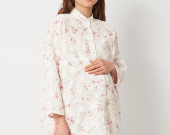 Batiste Maternity Floral Shirt, Pregnancy Cotton Tunics Casual
