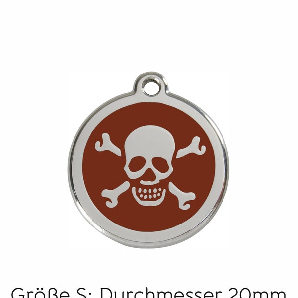 RedDingo Hundemarke mit Lasergravur - skull brown