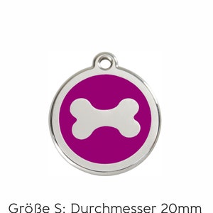 RedDingo Hundemarke mit Lasergravur bone purple S (20mm) - 3-zeilig