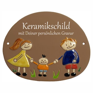 Keramikschild 19 x 15 cm kleine Familie braun