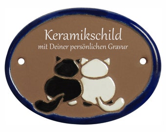 Keramikschild 9,5 x 7 cm - Katzenpaar