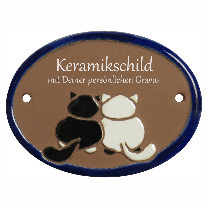 Keramikschild 9,5 x 7 cm Katzenpaar braun