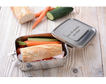 Stainless steel lunch box without partition for your lunch break with engraving of your choice