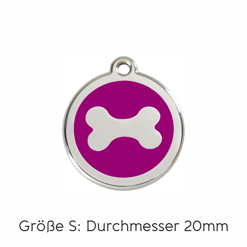 RedDingo Hundemarke mit Lasergravur bone purple S (20mm) - 3-zeilig