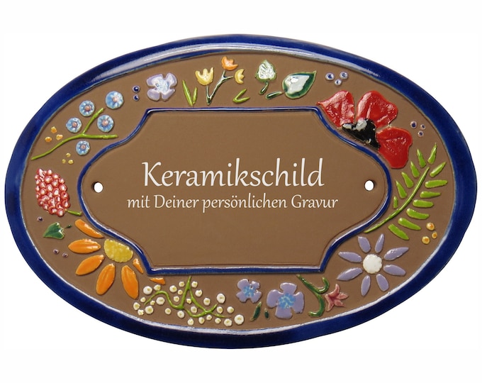 Keramikschild 20,5 x 14 cm Wildblütendekor - Etsy.de
