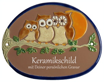 Keramieken bord 19 x 15 cm - drie uilen