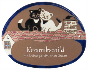 Keramikschild 19 x 15 cm - zwei Katzen