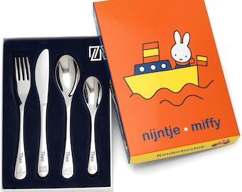 Couverts pour enfants - véhicules miffy - locomotive, bateau, avion, voiture 4 pièces avec gravure