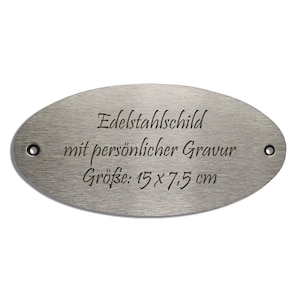 ovales Edelstahlschild 15 x 7,5 cm mit persönlicher Gravur Bild 1