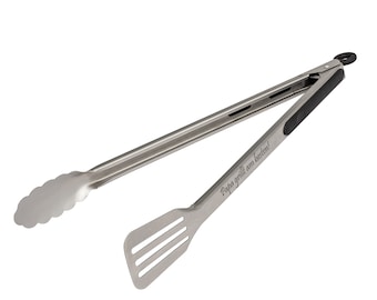 Pince à spatule à griller (39 cm) avec manche foncé avec gravure au choix