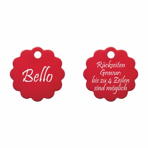 Dog tag BLUME SMALL made of aluminum with individual laser engraving on both sides