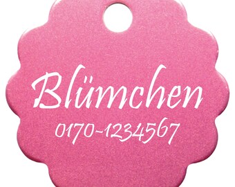 Dog tag FLOWER BIG made of aluminum with individual laser engraving on one side