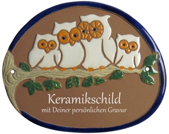 Ceramic sign 19 x 15 cm - four white owls