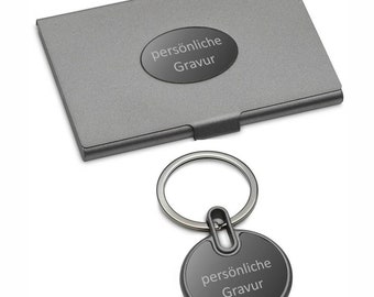 Engraved Boras business card holder and keychain gift set