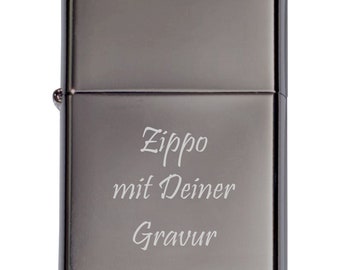 Zippo Ebony Black mit Gravur