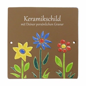 Ceramic sign 14 x 14 cm - Flowers