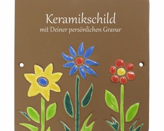 Keramikschild 14 x 14 cm - Blumen