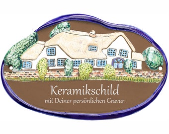 Keramikschild 22 x 14 cm - Haus vor Mauer