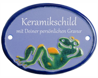Keramikschild 9,5 x 7 cm - entspannter Frosch