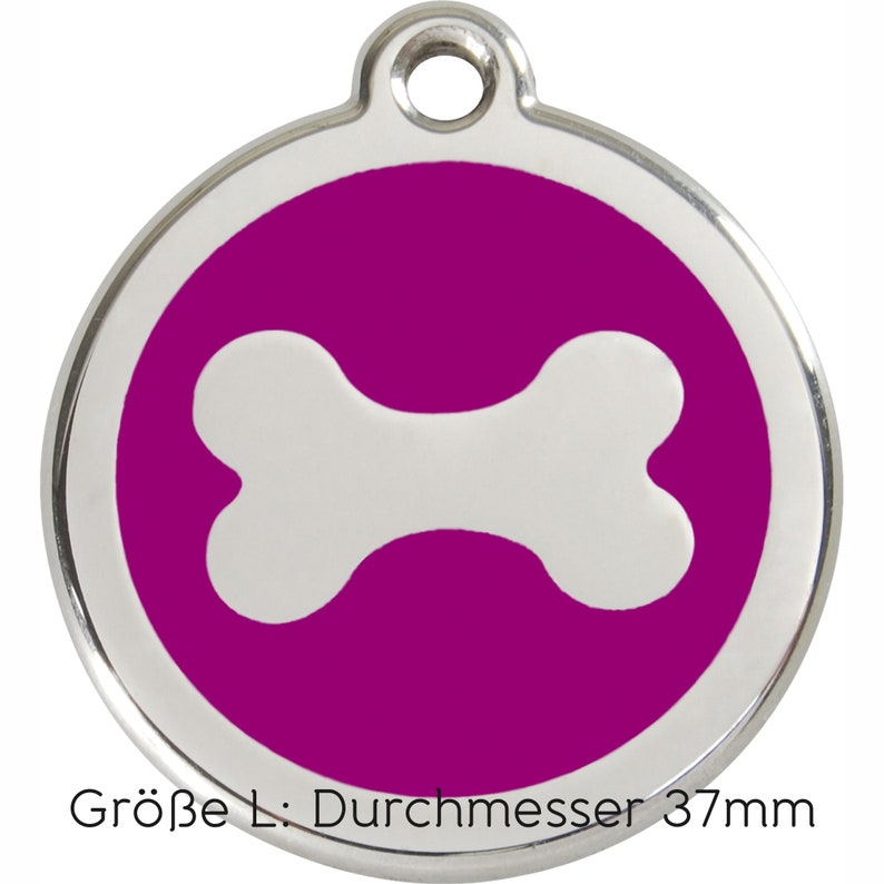 RedDingo Hundemarke mit Lasergravur bone purple L (37mm) - 5-zeilig