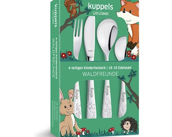 Children's cutlery Forest Friends 4-piece with personal engraving