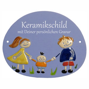 Keramikschild 19 x 15 cm kleine Familie hellblau