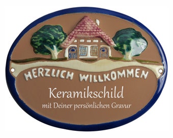 Keramikschild 19 x 14,5 cm - WILLKOMMEN