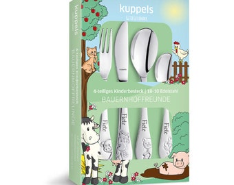 Farm Friends children's cutlery set, 4 pieces, including engraving