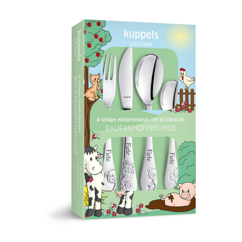 Set di posate per bambini Farm Friends, 4 pezzi, inclusa incisione immagine 1