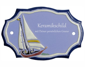 Keramikschild 12 x 8 cm - Segelboot