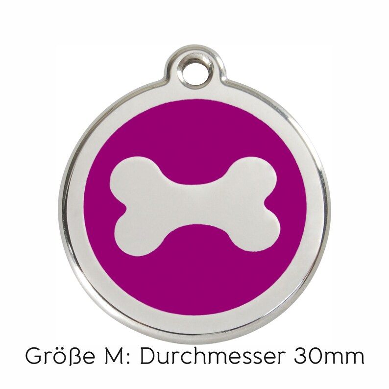 RedDingo Hundemarke mit Lasergravur bone purple M (30mm) - 4-zeilig